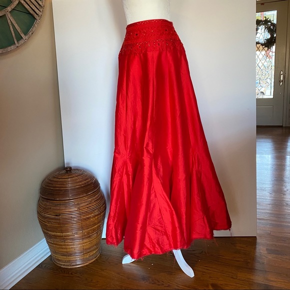 Free People One Party Red Maxi Skirt SZ 4 - Picture 3 of 8